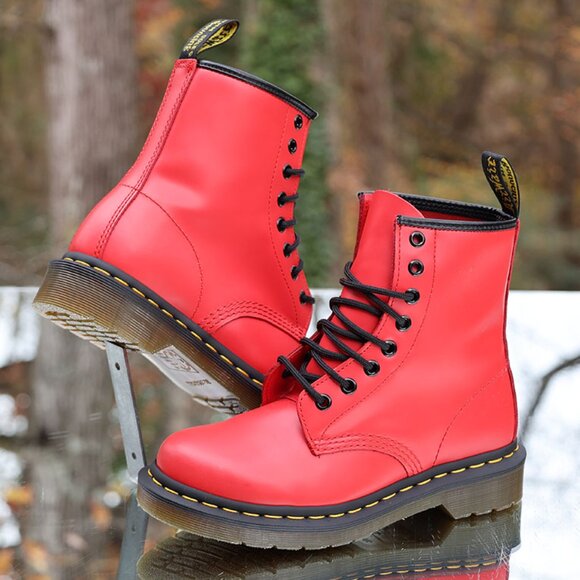 Dr. Martens 1460 Satchel Red Smooth Leather Boots - Picture 4 of 16
